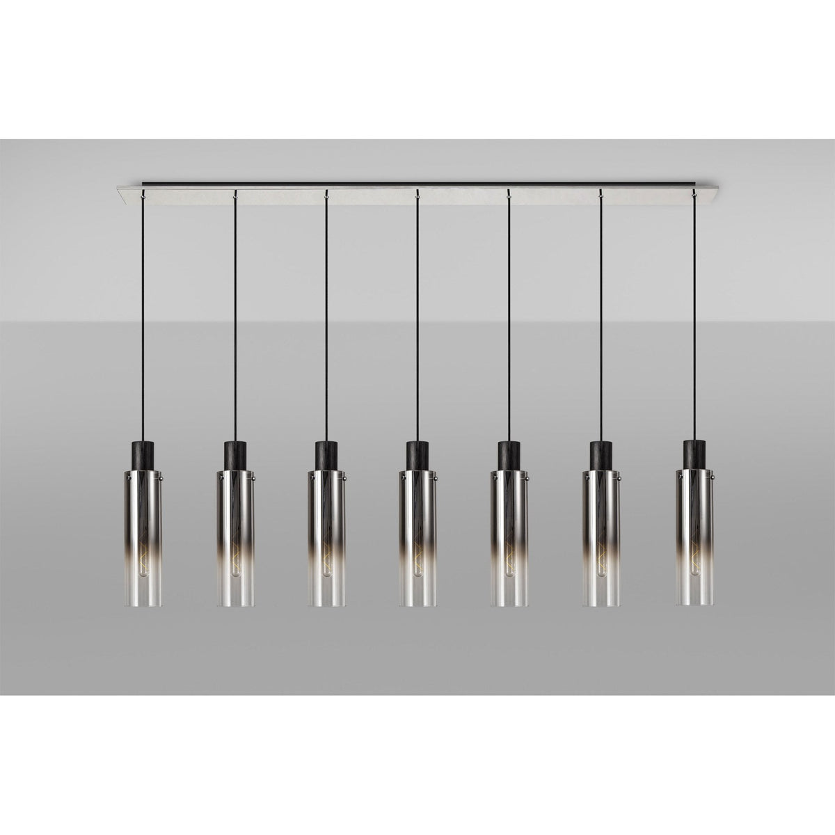 Belstone Slim 7 Drop Linear Pendant in Black & Chrome with Smoke Fade Glass