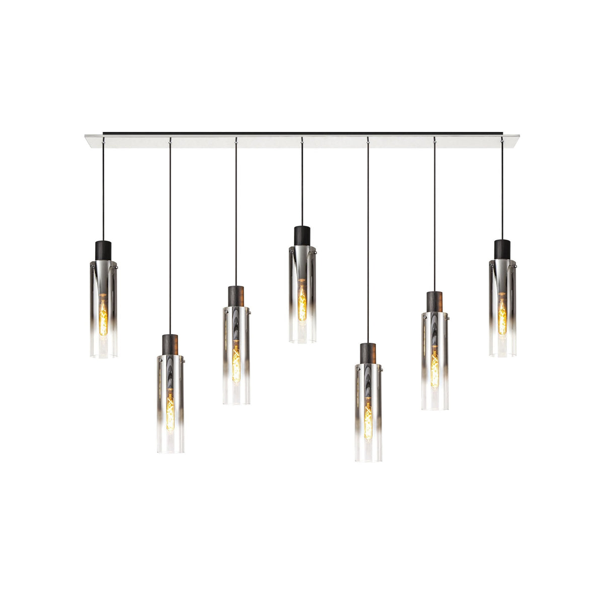 Belstone Slim 7 Drop Linear Pendant in Black & Chrome with Smoke Fade Glass