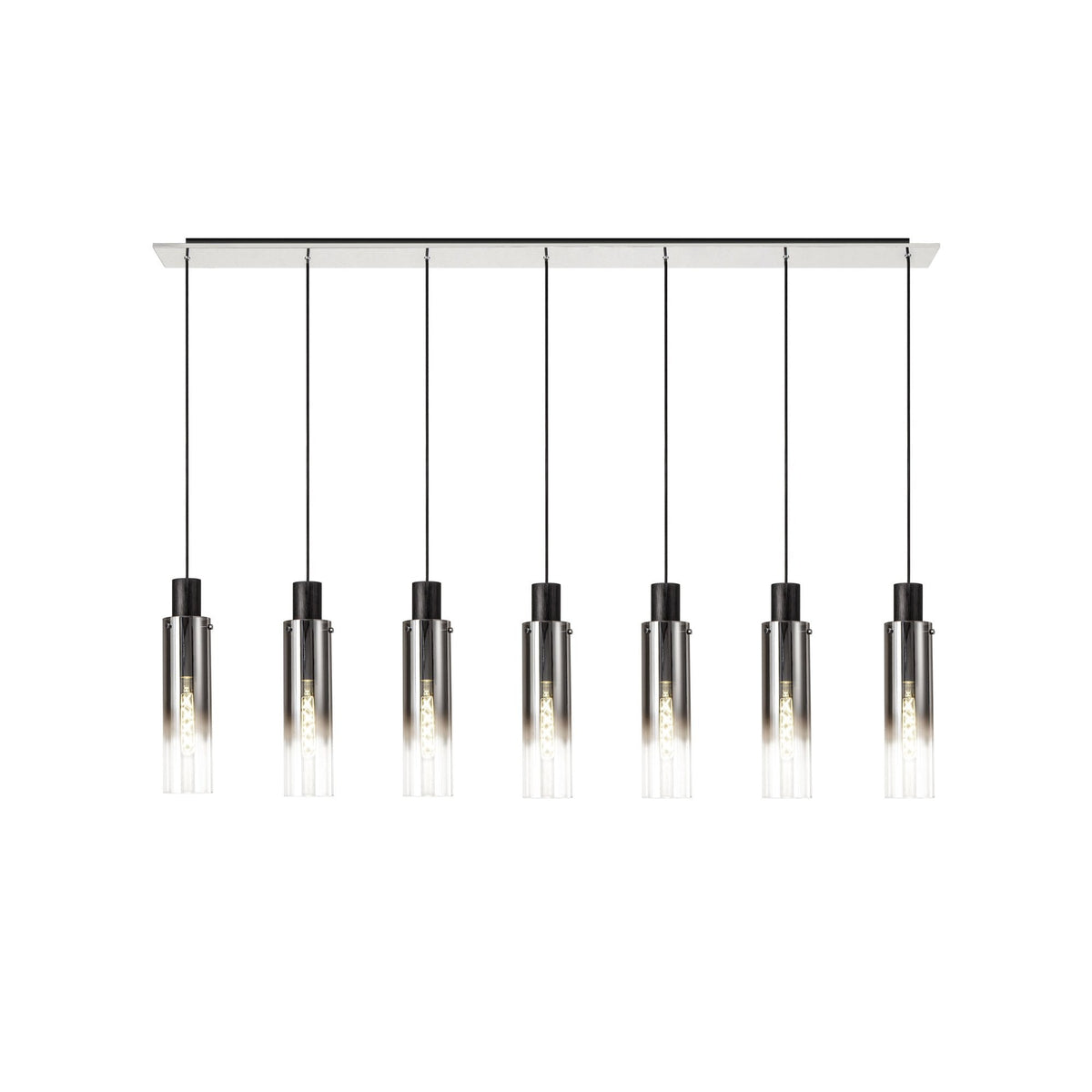 Belstone Slim 7 Drop Linear Pendant in Black & Chrome with Smoke Fade Glass