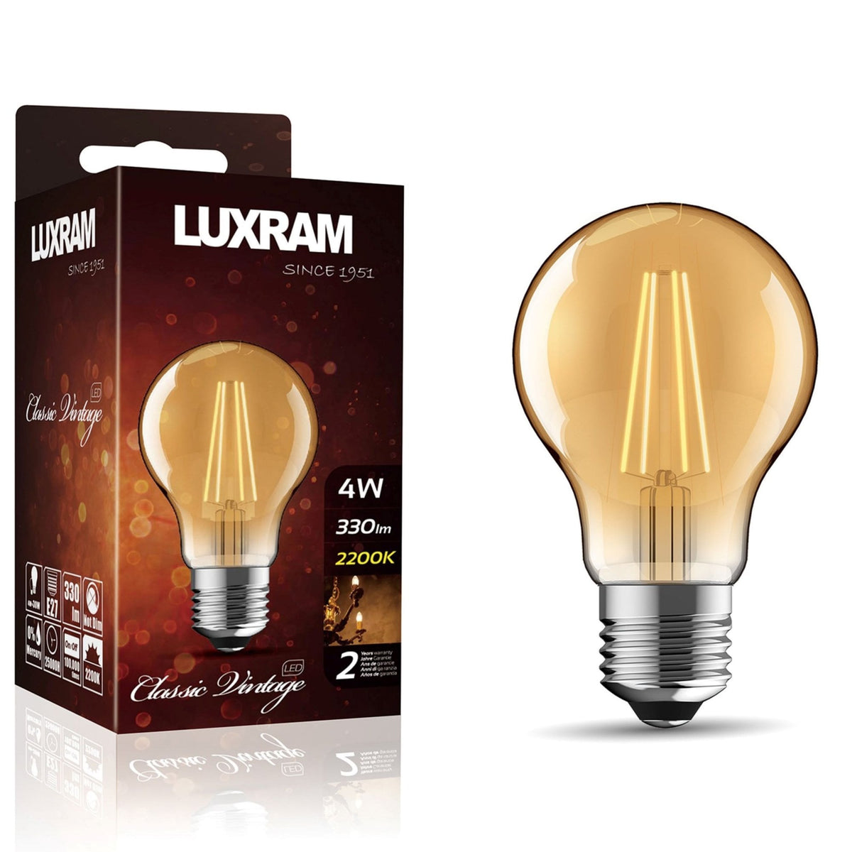 Classic Vintage E27 Extra Warm White Gold GLS LED 4W 2200K 330lm