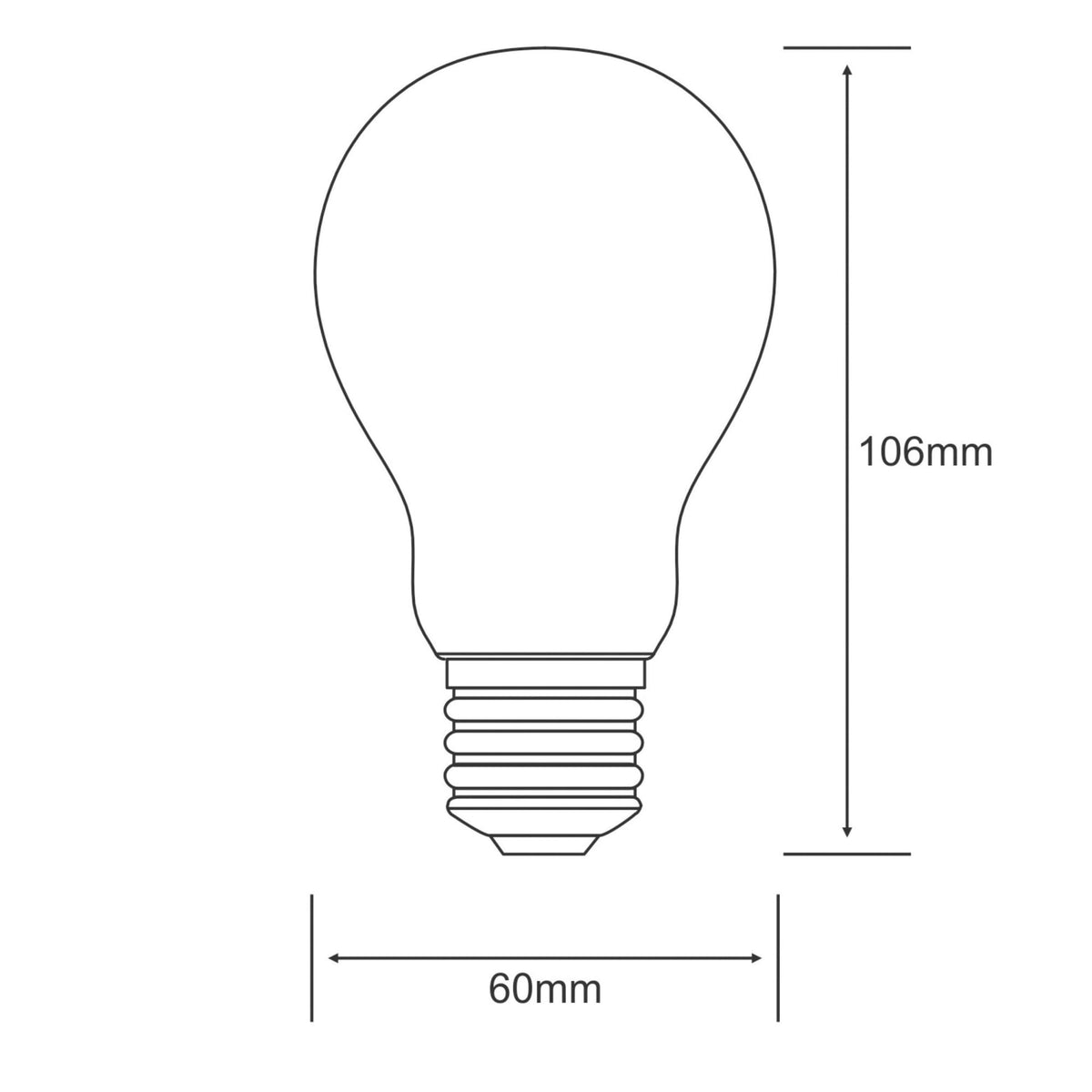 A diagram illustrating the dimensions of an LED light bulb, showing 106mm height and 60mm width.