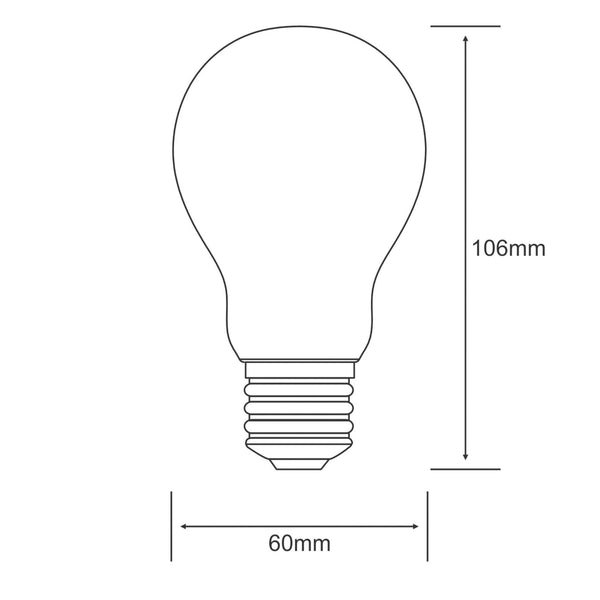 A diagram illustrating the dimensions of an LED light bulb, showing 106mm height and 60mm width.