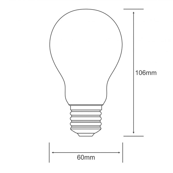 A line drawing of a light bulb, showing its dimensions of 106mm height and 60mm width.