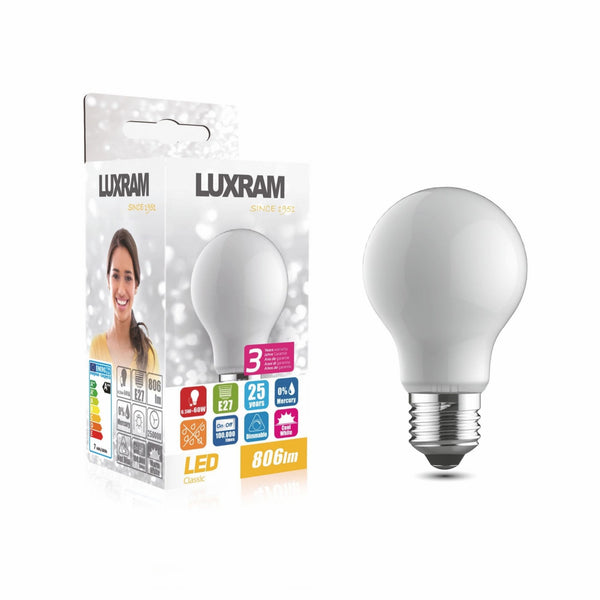 Classic E27 Dimmable Neutral White Opal LED GLS  6.5W 4000K 806lm