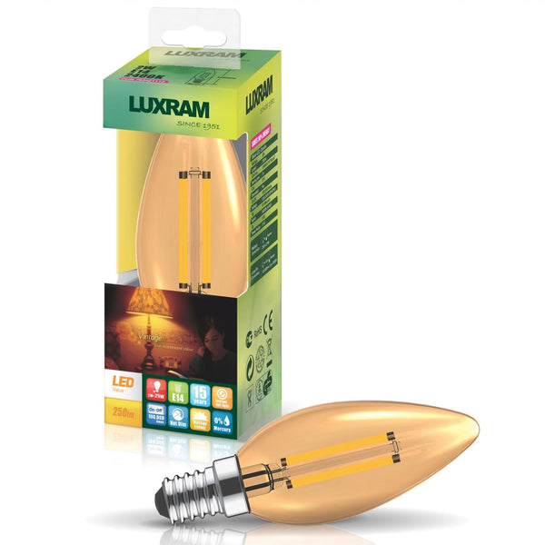 Vintage E14 Amber LED Candle 4W 2200K 330lm