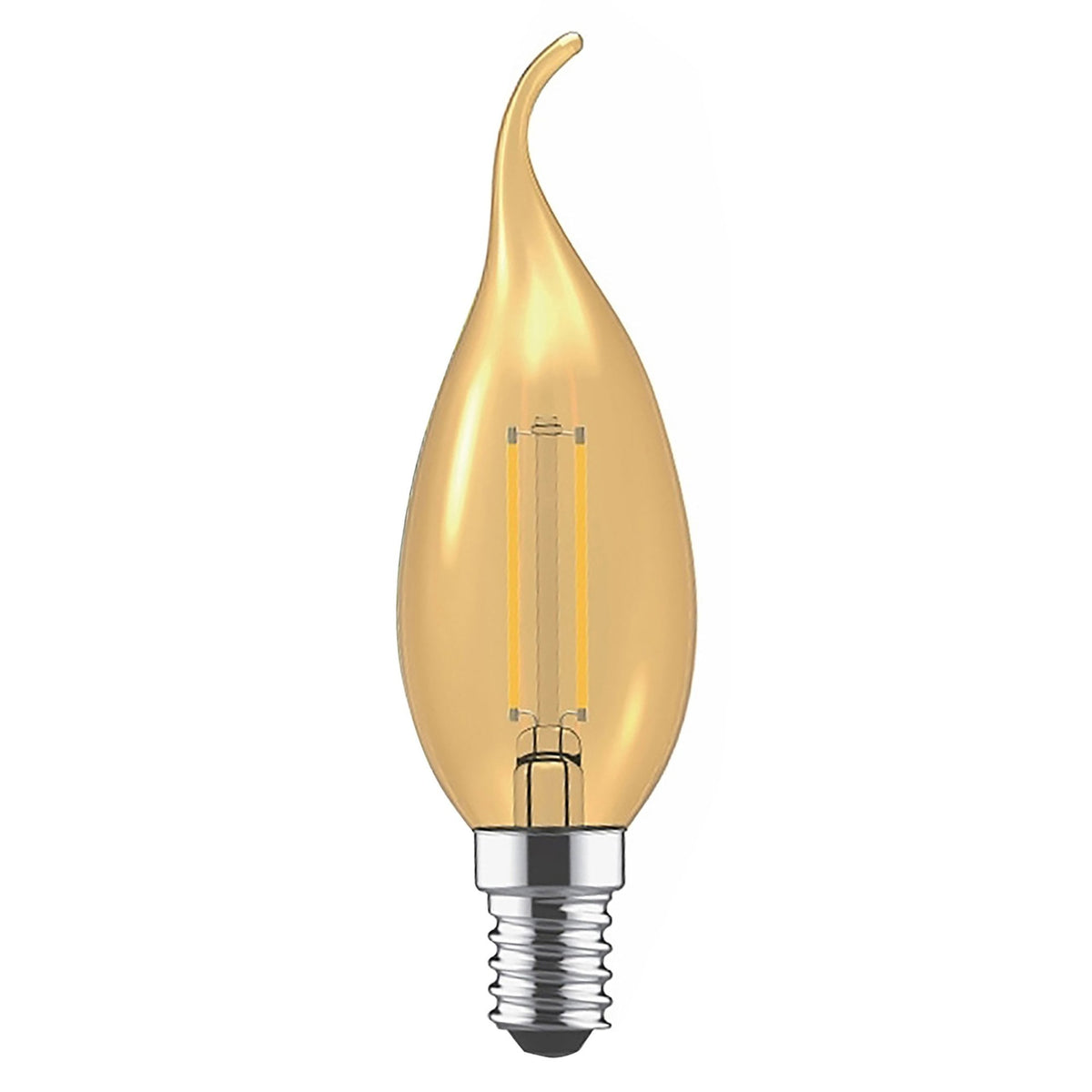 A single LUXRAM LED flame-tip bulb with an E14 screw fitting.