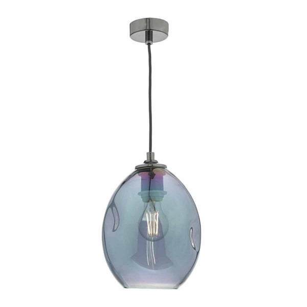 Rogan Single Pendant In Black Nickel With Iridised Glass Shade