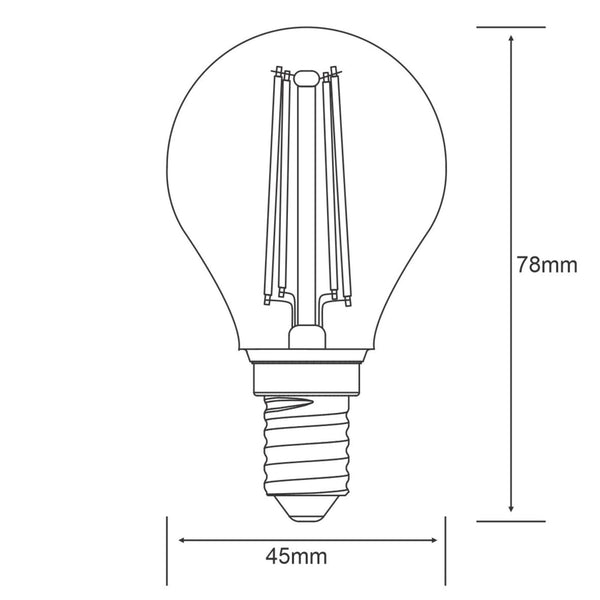 A diagram of an E14 LED bulb with dimensions: 78mm height, 45mm width.
