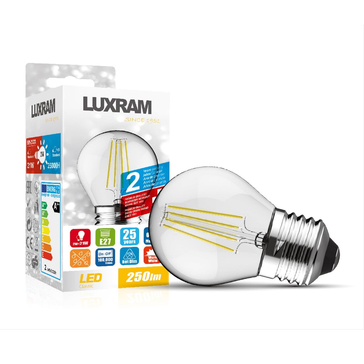 Classic E27 Dimmable Warm White LED Golf Ball 4W 2700K 400lm