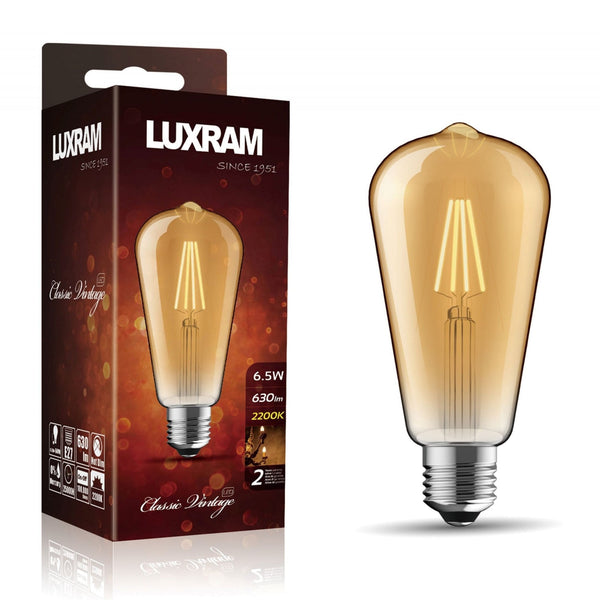 Vintage E27 Rustica Extra Warm White Pear Shaped Gold LED 6.5W 630lm 2200K