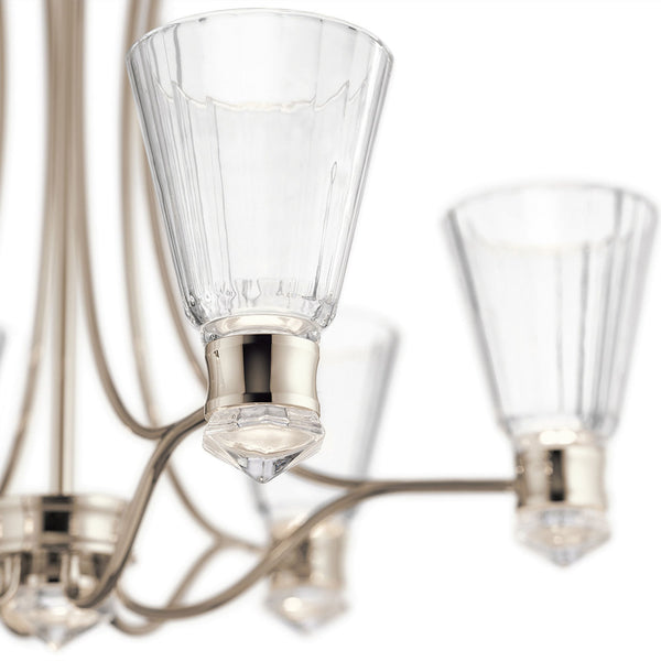 Kayva IP44 LED Thirteen Light Six Arm Chandelier in Polished Nickel