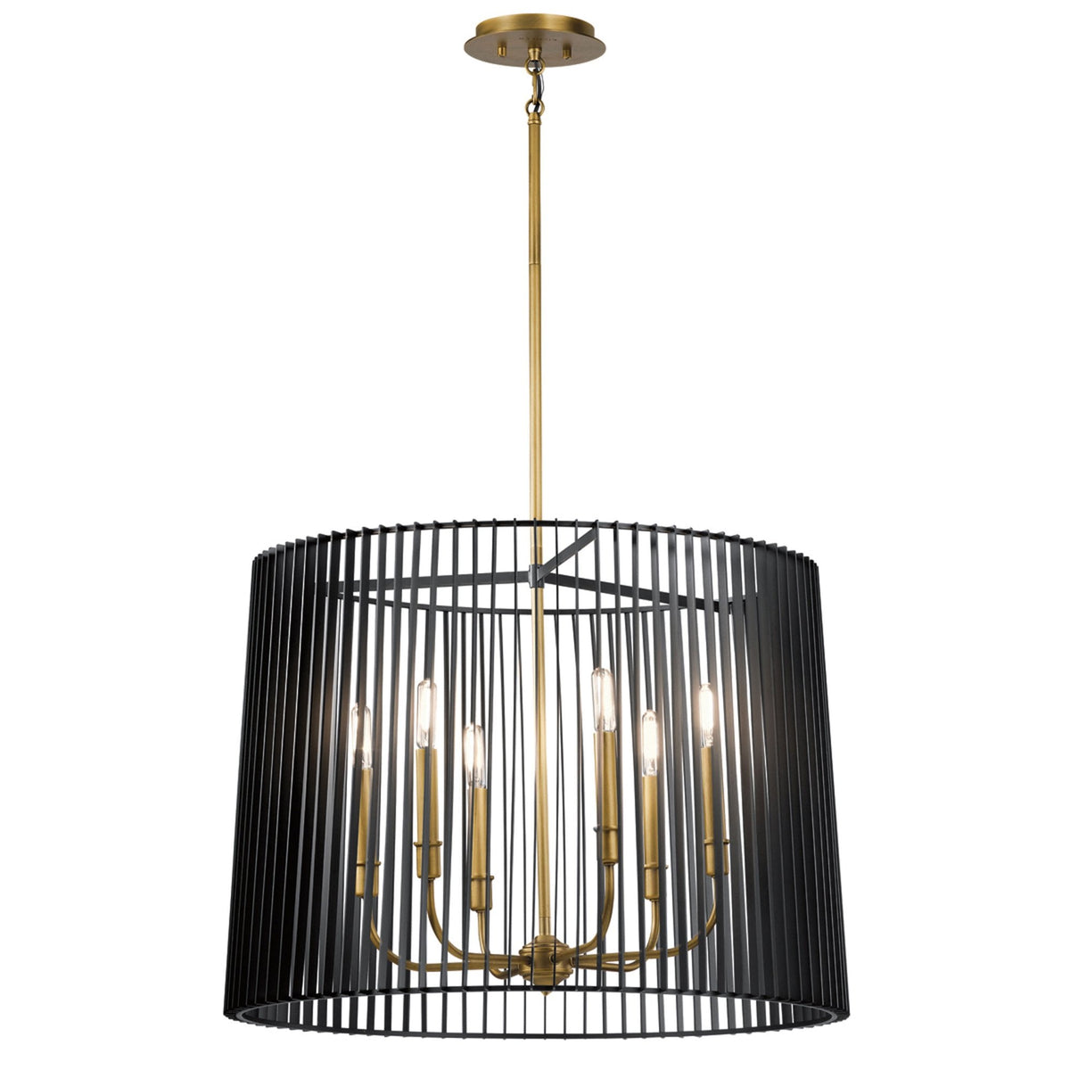 Linara Six Light Chandelier Pendant in Black & Natural Brass