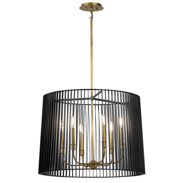 Linara Six Light Chandelier Pendant in Black & Natural Brass