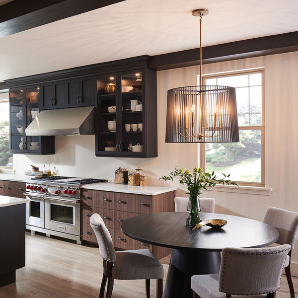 Linara Six Light Chandelier Pendant in Black & Natural Brass