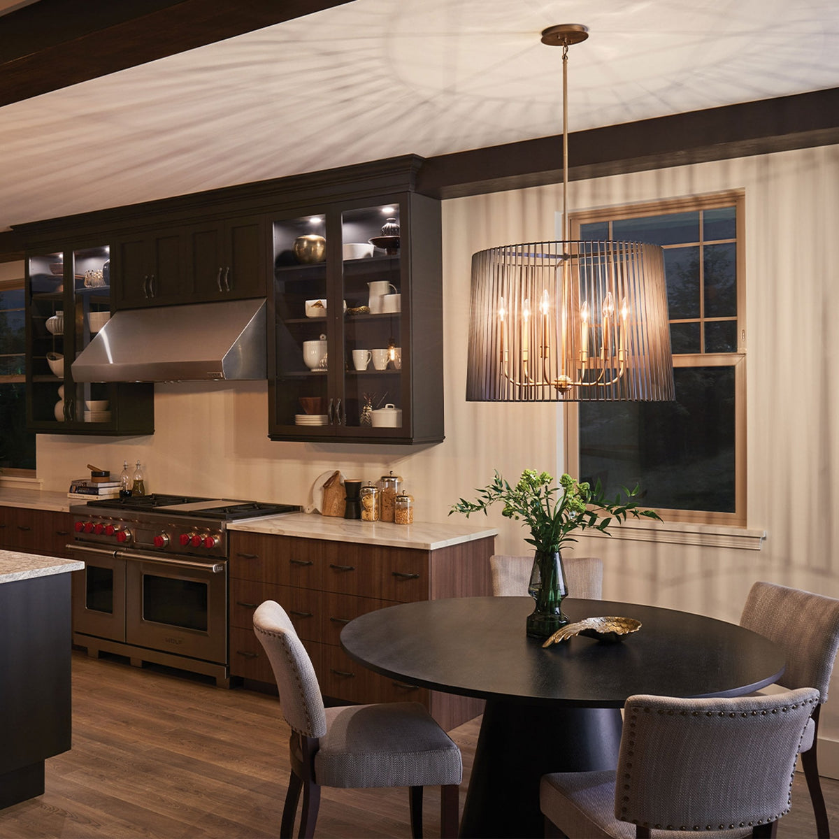 Linara Six Light Chandelier Pendant in Black & Natural Brass