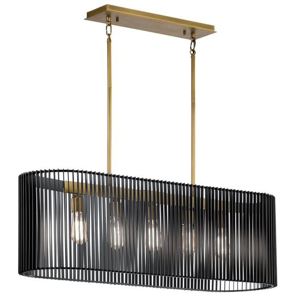 Linara Five Light Linear Pendant in Black & Natural Brass