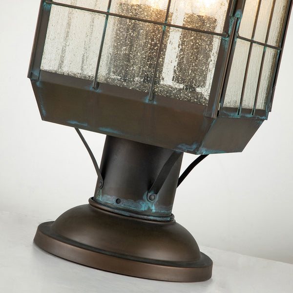 Nantucket Three Light Large Exterior Pedestal Lantern in Aged Brass