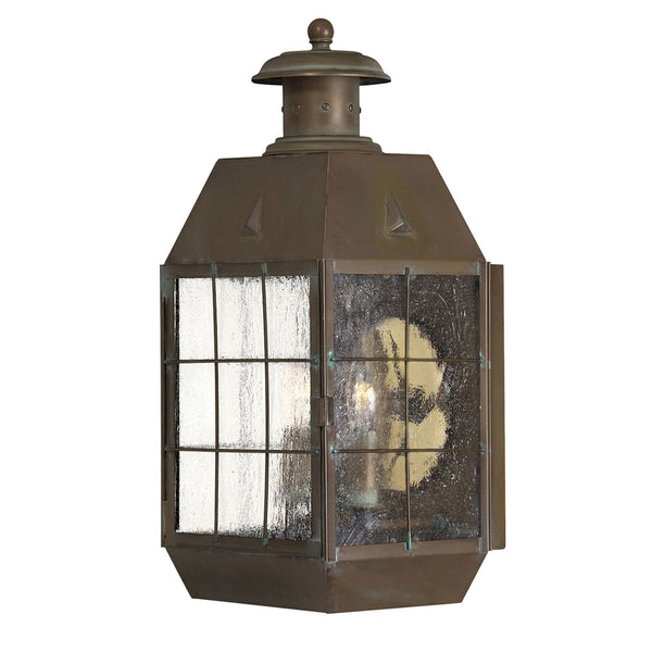 Nantucket Two Light Large Exterior Wall Lantern in Aged Brass