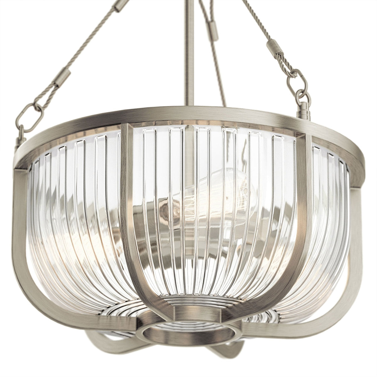 Roux Three Light Pendant or Semi Flush in Brushed Nickel