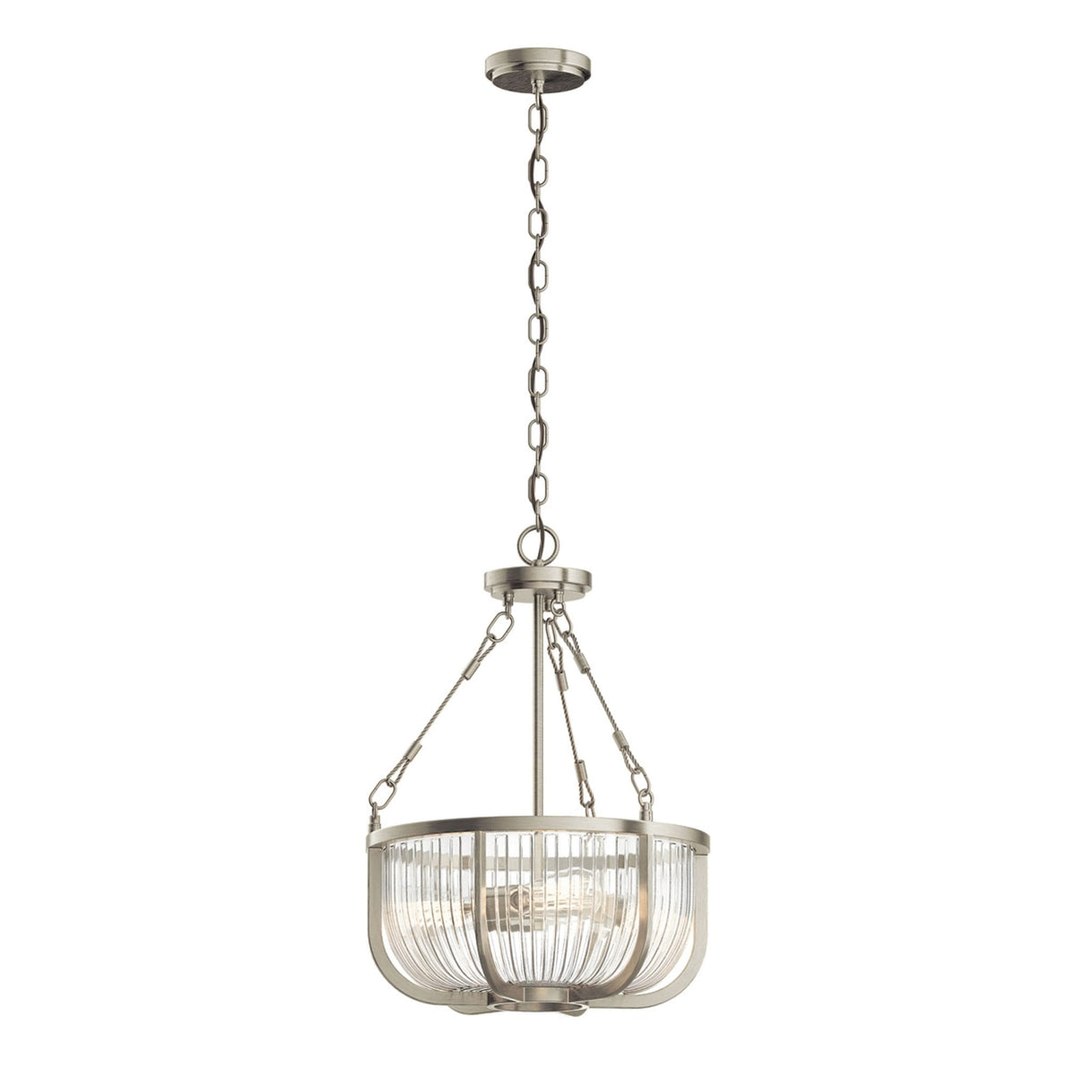 Roux Three Light Pendant or Semi Flush in Brushed Nickel