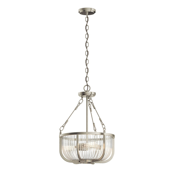 Roux Three Light Pendant or Semi Flush in Brushed Nickel
