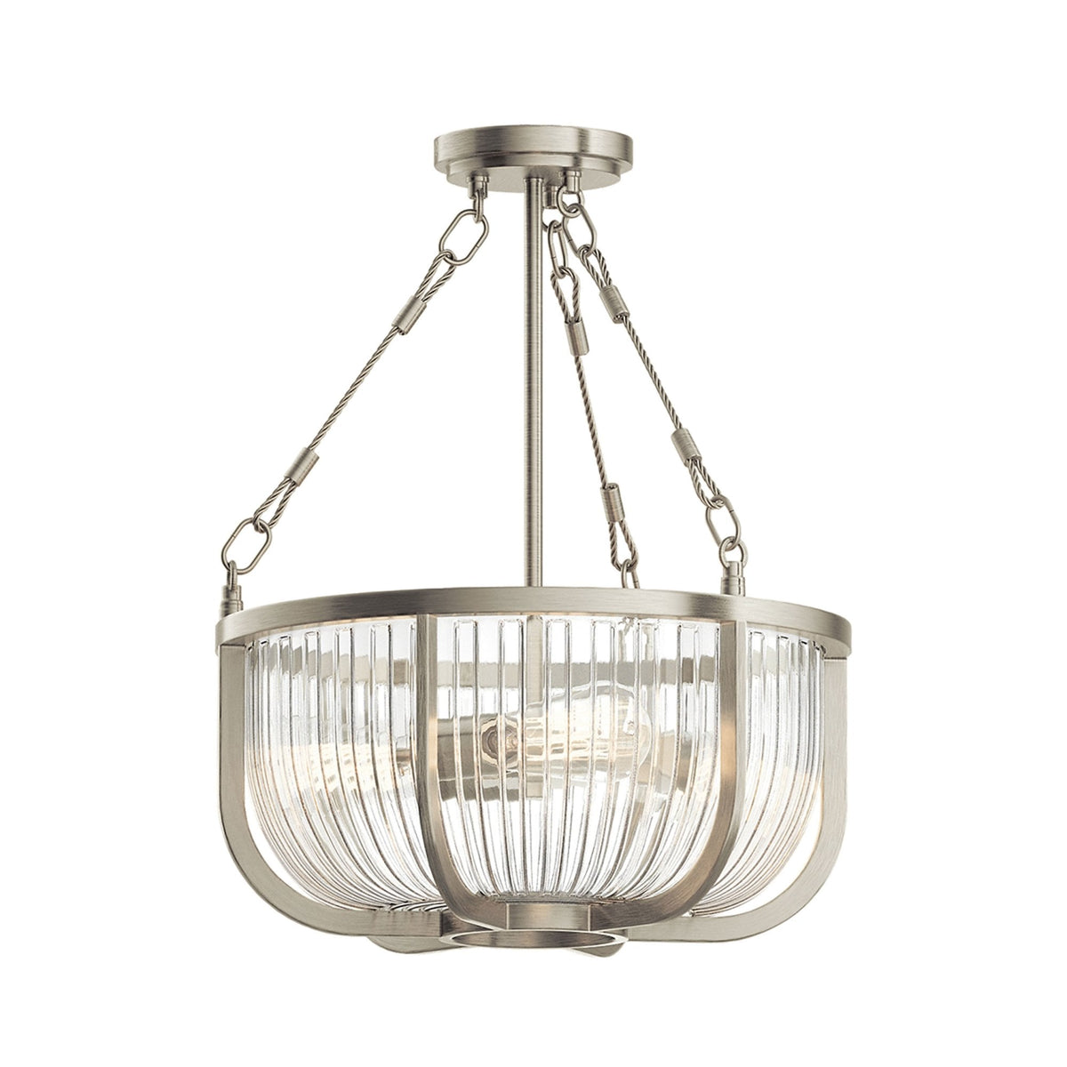 Roux Three Light Pendant or Semi Flush in Brushed Nickel