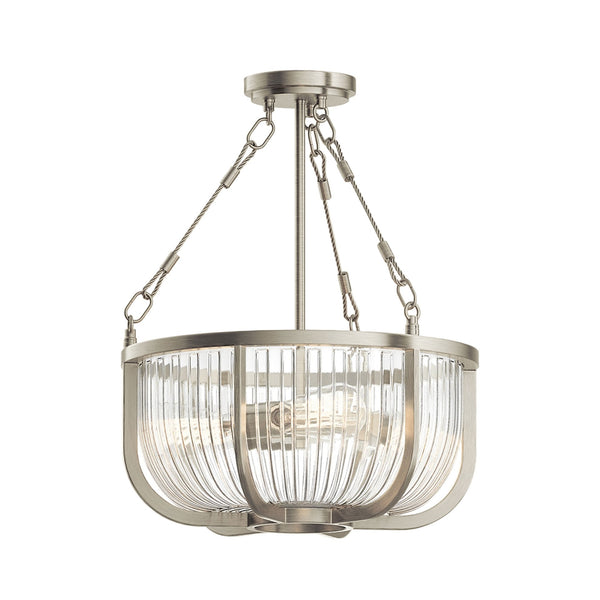 Roux Three Light Pendant or Semi Flush in Brushed Nickel
