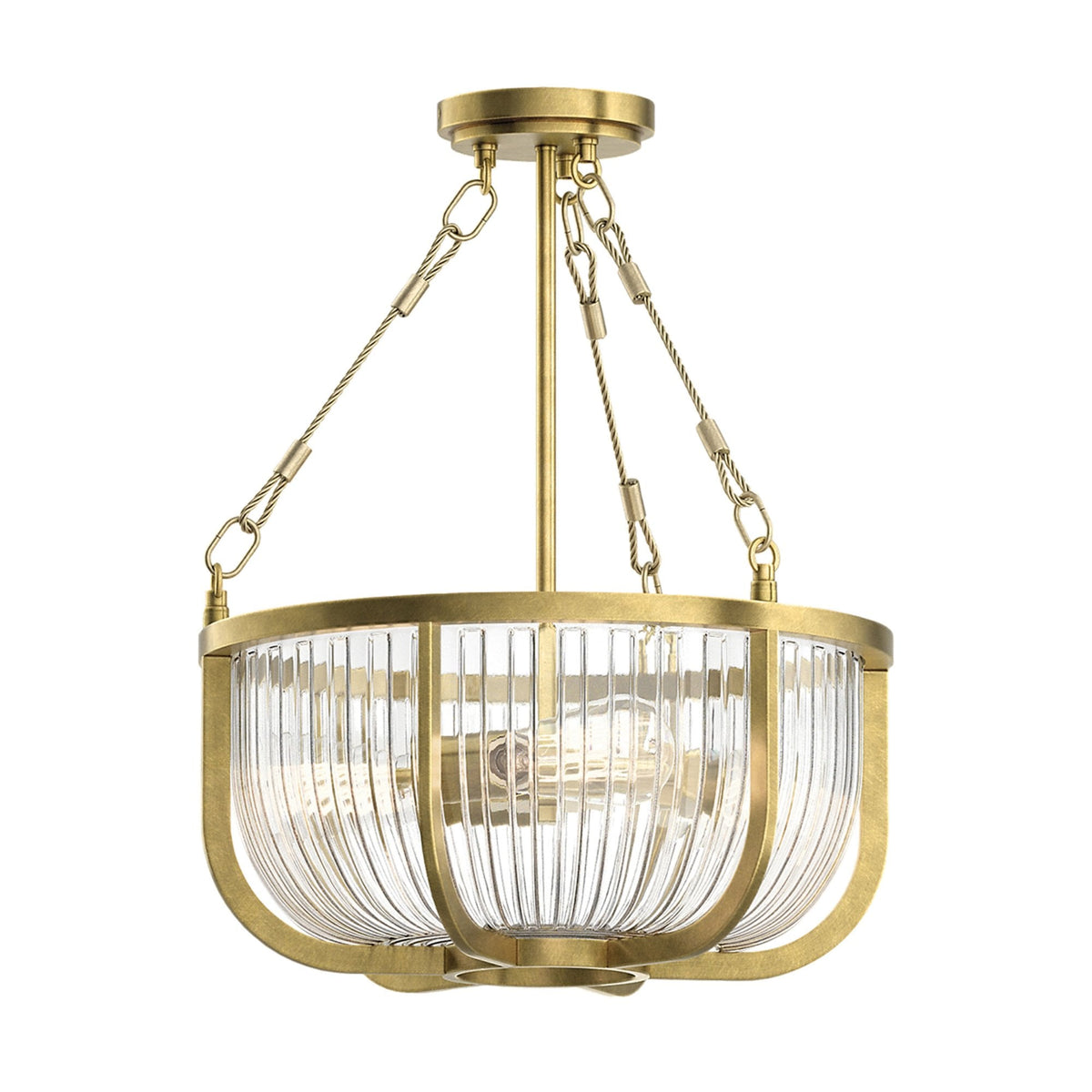 Roux Three Light Pendant or Semi Flush in Natural Brass