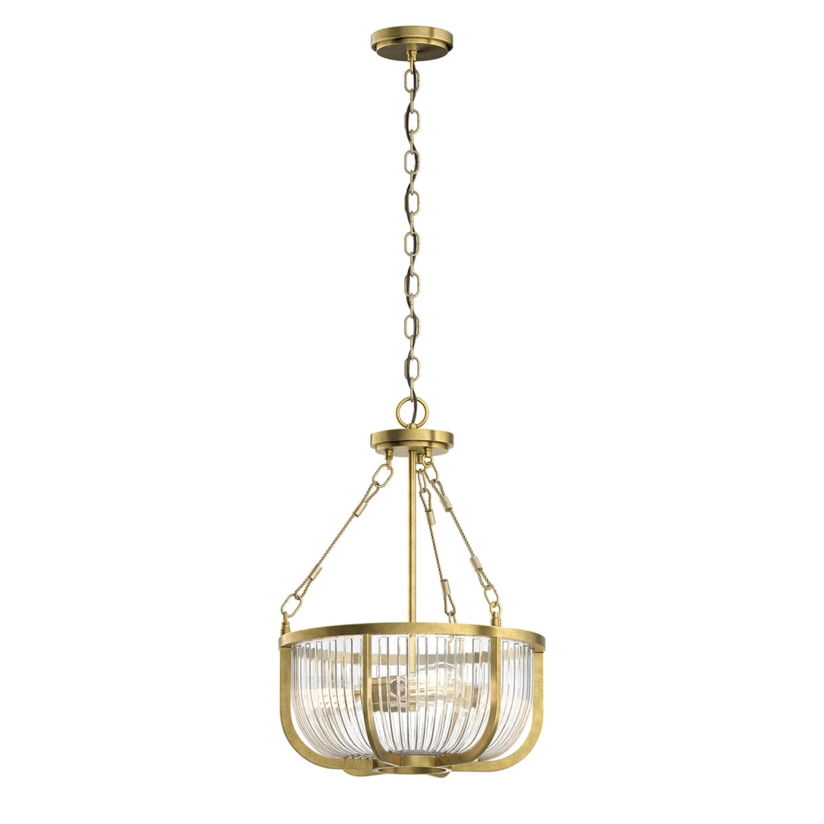 Roux Three Light Pendant or Semi Flush in Natural Brass