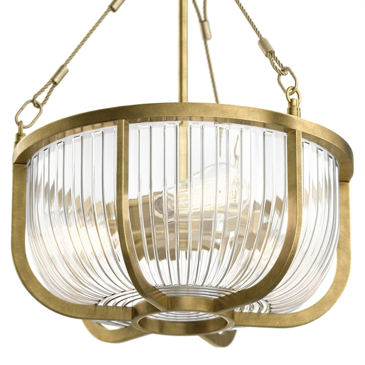 Roux Three Light Pendant or Semi Flush in Natural Brass