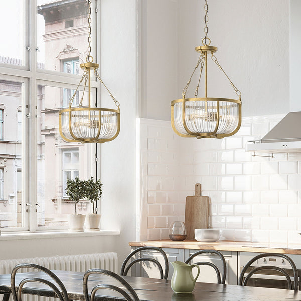 Roux Three Light Pendant or Semi Flush in Natural Brass