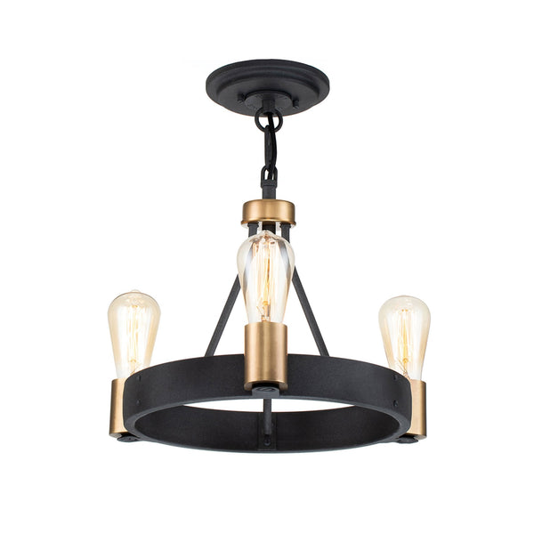 Silas Three Light Pendant or Semi Flush in Aged Zinc and Heritage Brass