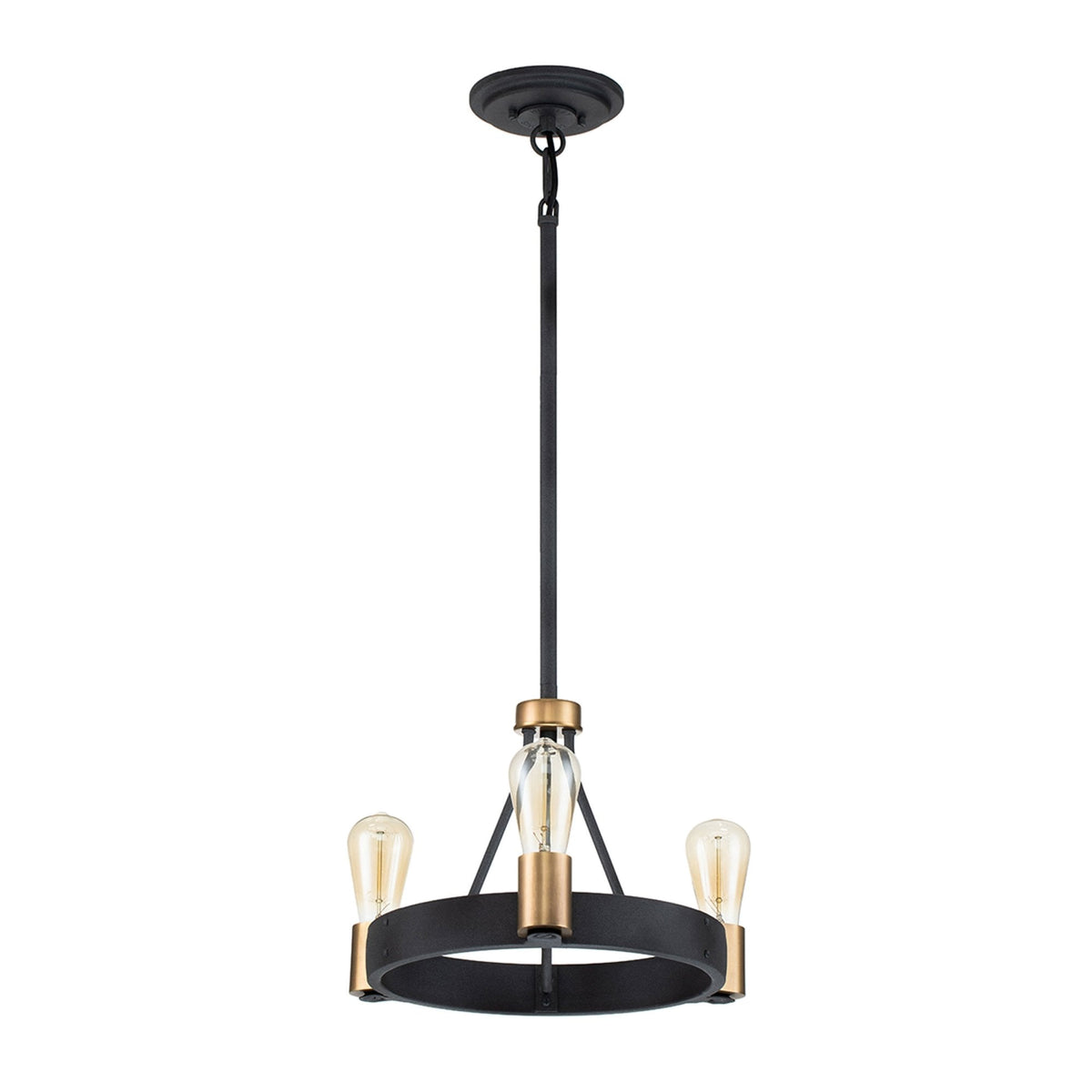 Silas Three Light Pendant or Semi Flush in Aged Zinc and Heritage Brass