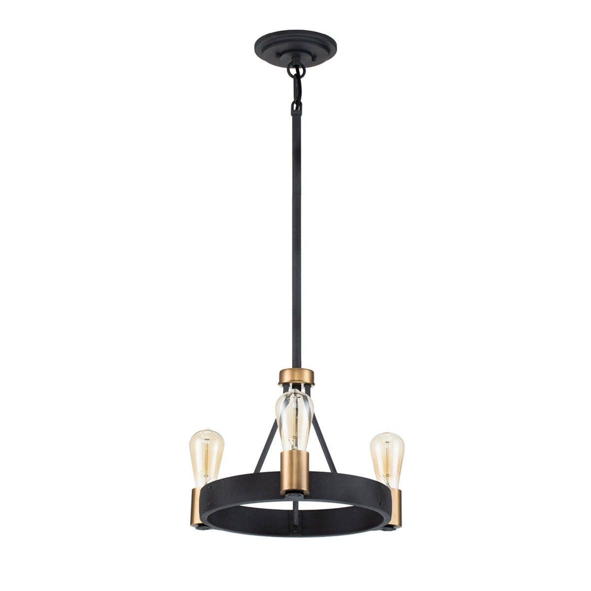 Silas Three Light Pendant or Semi Flush in Aged Zinc and Heritage Brass
