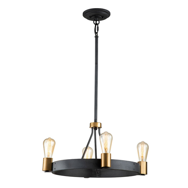Silas Four Light Pendant or Semi Flush in Aged Zinc and Heritage Brass