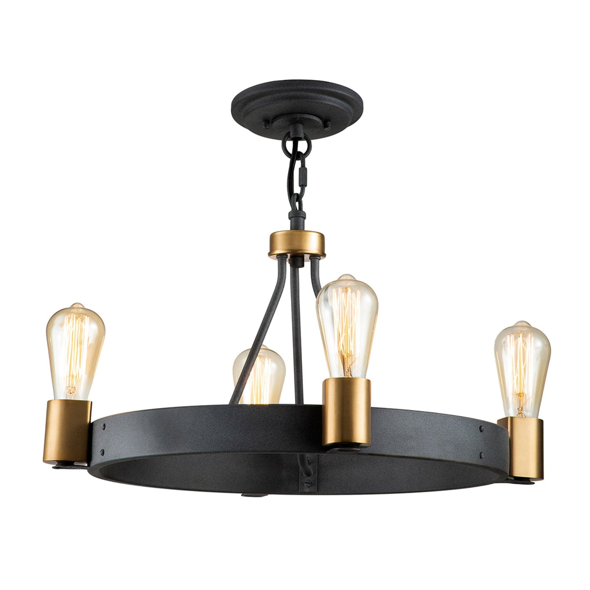 Silas Four Light Pendant or Semi Flush in Aged Zinc and Heritage Brass