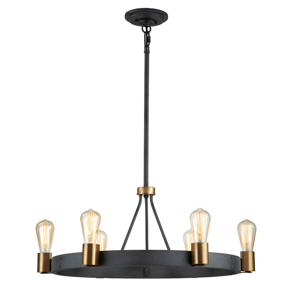 Silas Six Light Pendant or Semi Flush in Aged Zinc and Heritage Brass