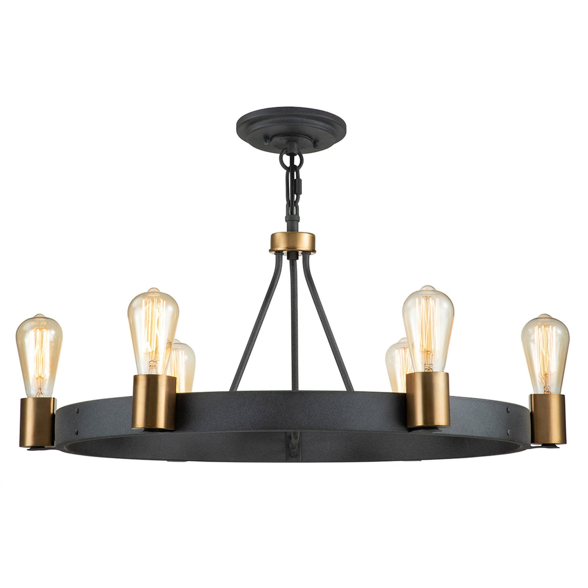 Silas Six Light Pendant or Semi Flush in Aged Zinc and Heritage Brass