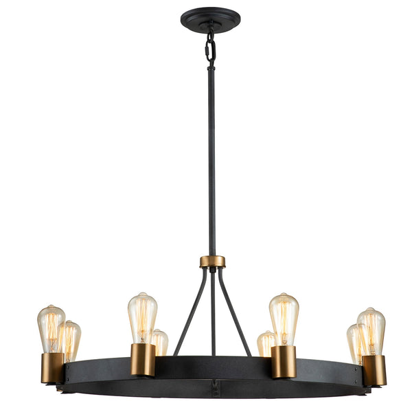 Silas Eight Light Pendant or Semi Flush in Aged Zinc and Heritage Brass
