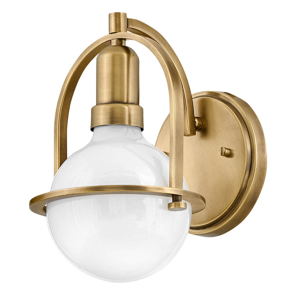 Somerset Wall Light in Heritage Brass with Opal Lamp
