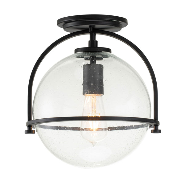 Somerset Flush Mount Ceiling Light in Black with Clear Seedy Glass