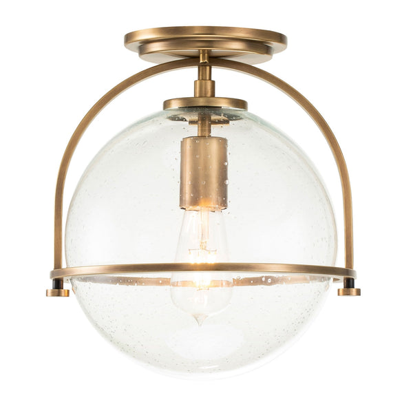 Somerset Flush Mount Ceiling Light in Heritage Brass with Clear Seedy Glass