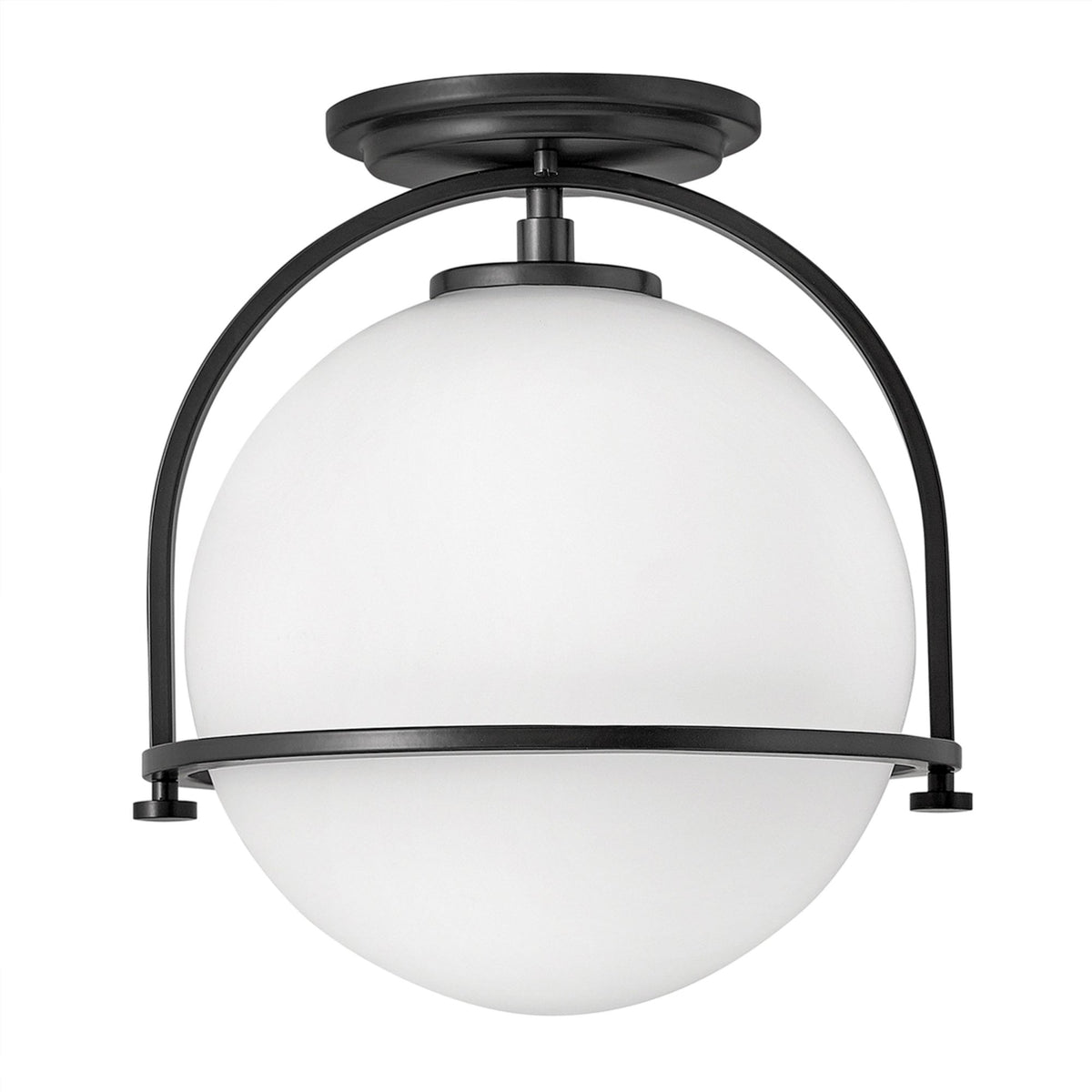 Somerset Flush Mount Ceiling Light in Black with Etched Opal Glass