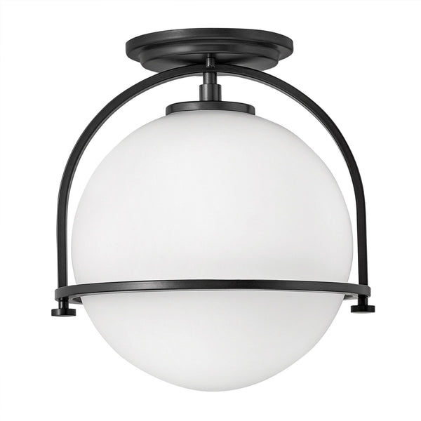 Somerset Flush Mount Ceiling Light in Black with Etched Opal Glass