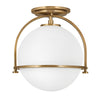 Somerset Flush Mount Ceiling Light in Heritage Brass with Etched Opal Glass