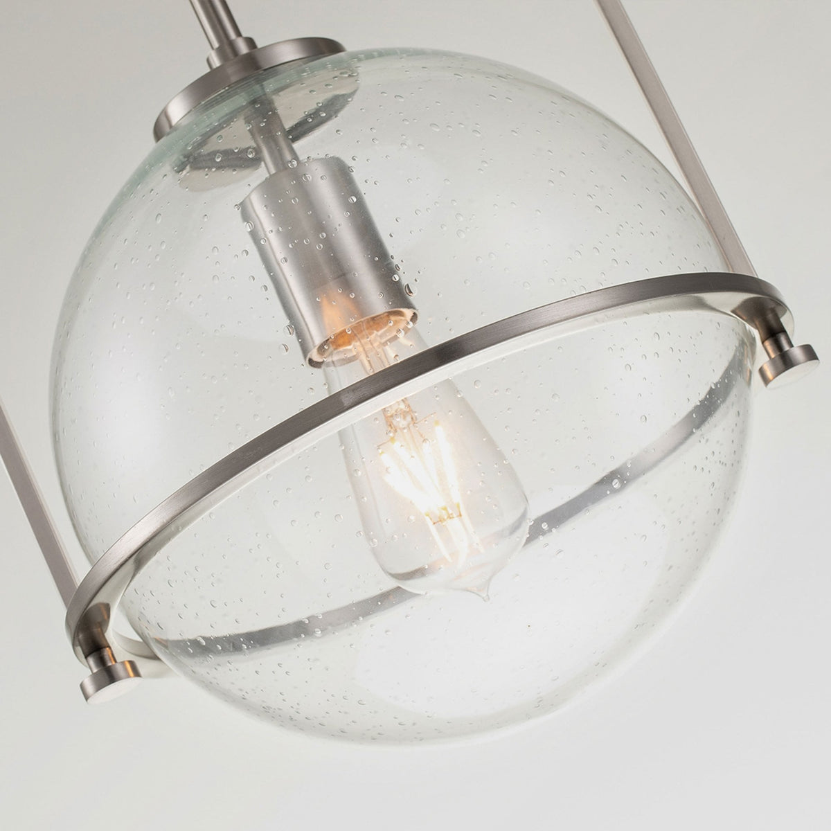 Somerset Medium Pendant in Brushed Nickel with Clear Seedy Glass
