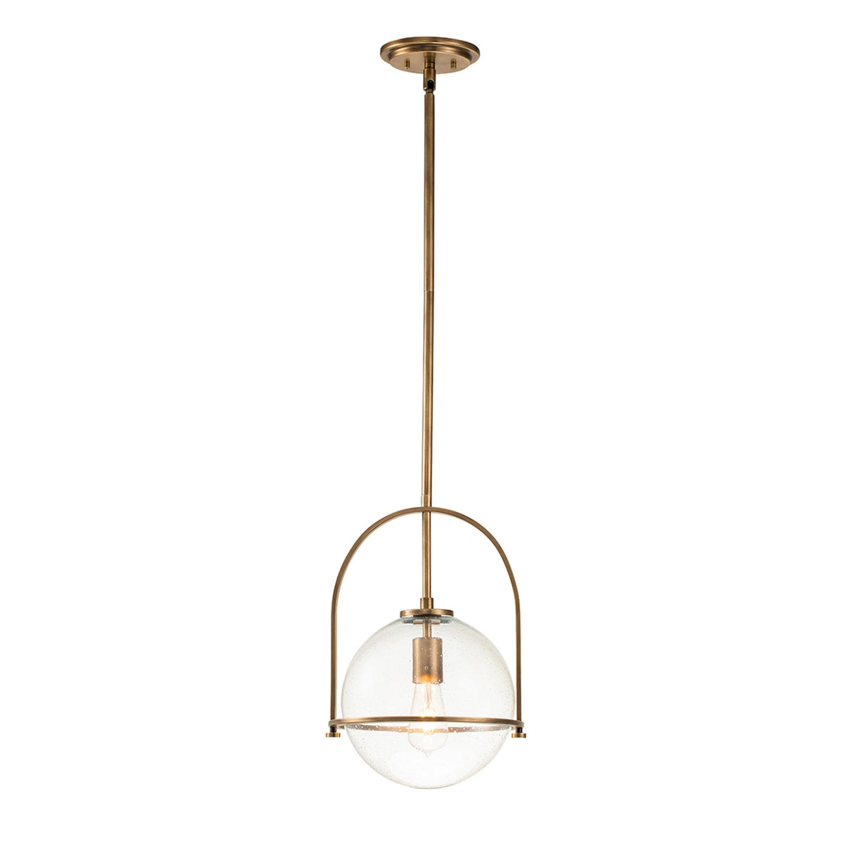 Somerset Medium Pendant in Heritage Brass with Clear Seedy Glass