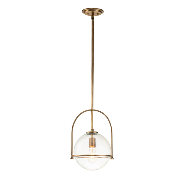 Somerset Medium Pendant in Heritage Brass with Clear Seedy Glass