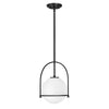 Somerset Medium Pendant in Black with Etched Opal Glass