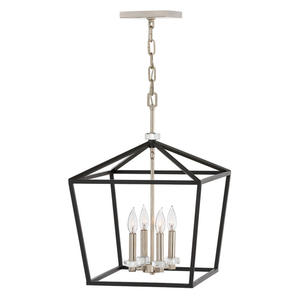 Stinson Four Light Large Pendant or Semi Flush in Black with Polished Nickel